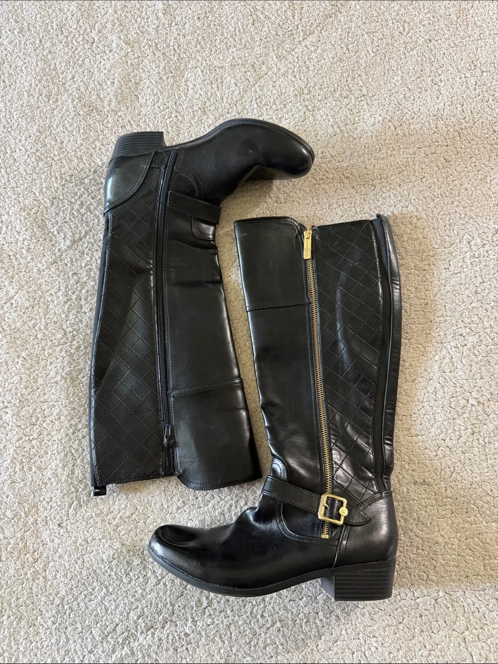 Liz Claiborne Black Quilted Over-the-Knee Riding Boots with Side Zipper 9M